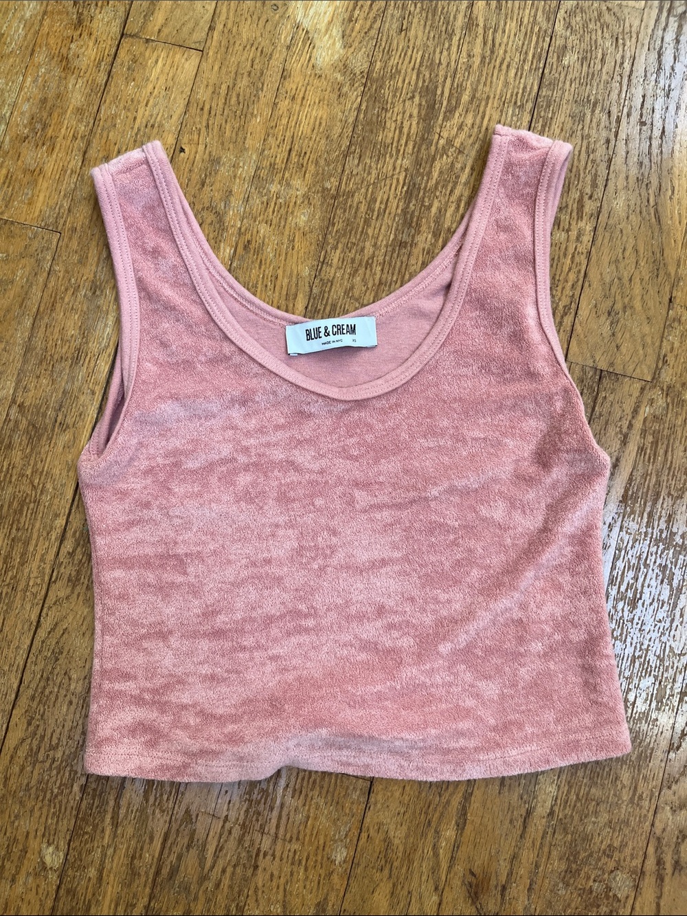 Blue & Cream Dusty Rose Terry Crop Tank